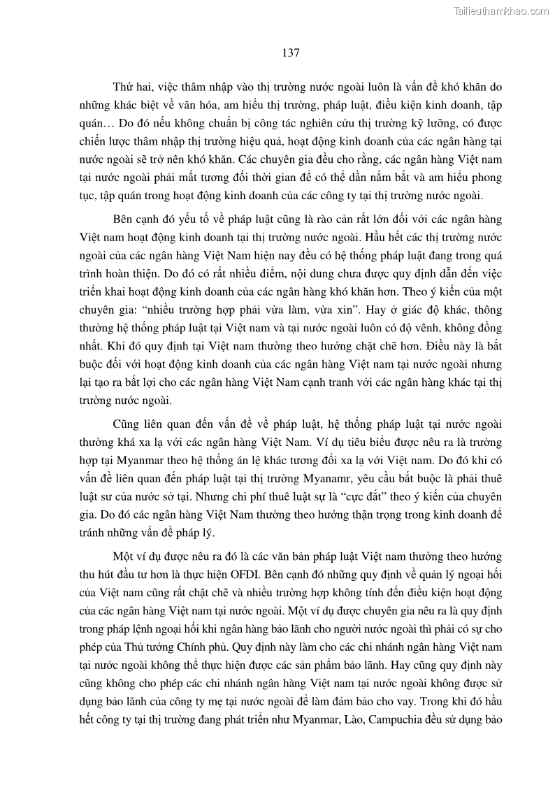 Luận án tiến sĩ tài chính ngân hàng Tác động hoạt động đầu tư trực tiếp ra nước ngoài đến hiệu quả hoạt động tại các NHTM Việt Nam - 13 Trang 147
