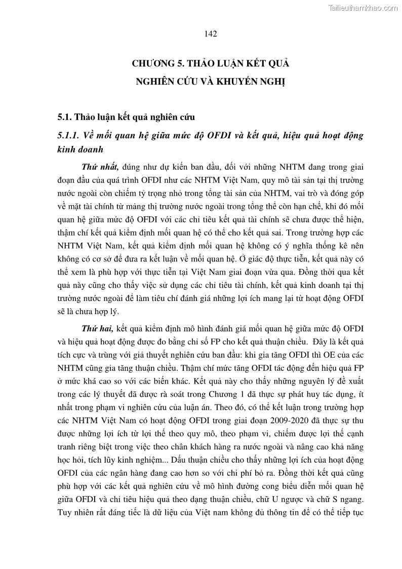 Luận án tiến sĩ tài chính ngân hàng Tác động hoạt động đầu tư trực tiếp ra nước ngoài đến hiệu quả hoạt động tại các NHTM Việt Nam - 13 Trang 152
