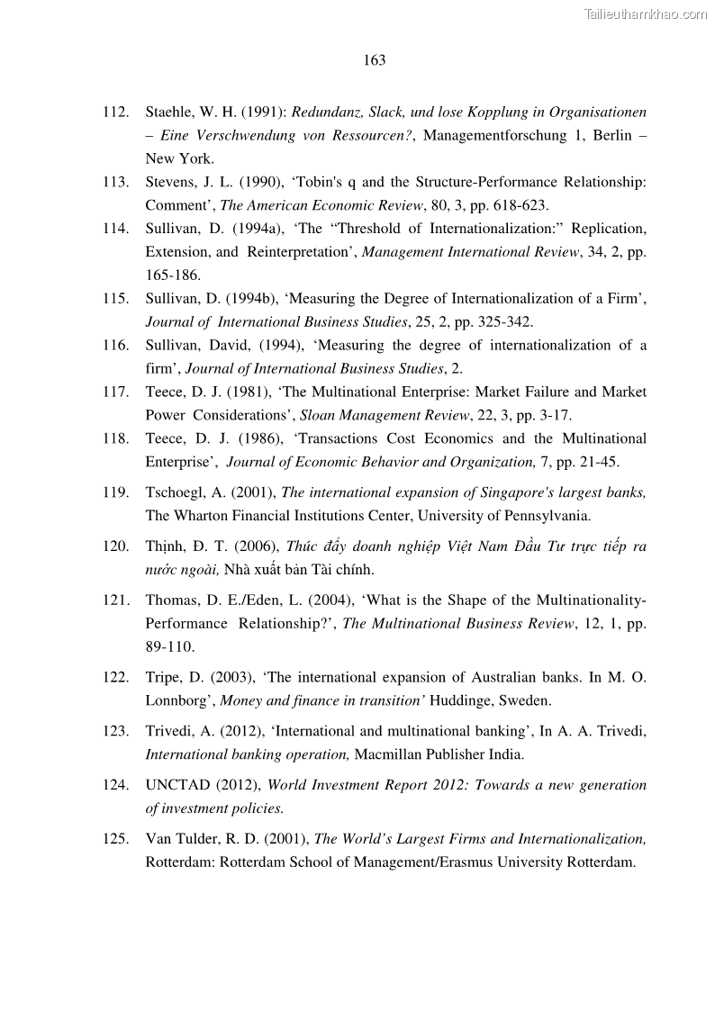 Luận án tiến sĩ tài chính ngân hàng Tác động hoạt động đầu tư trực tiếp ra nước ngoài đến hiệu quả hoạt động tại các NHTM Việt Nam - 15 Trang 173