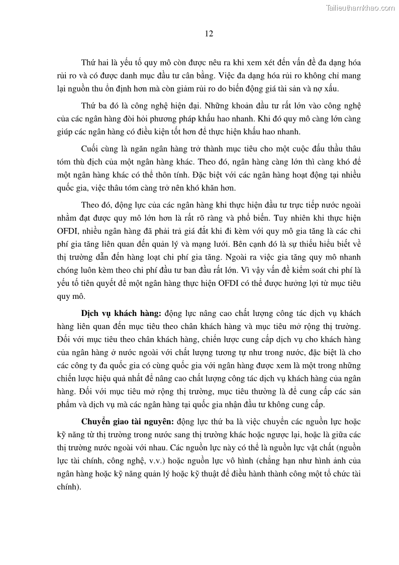 Luận án tiến sĩ tài chính ngân hàng Tác động hoạt động đầu tư trực tiếp ra nước ngoài đến hiệu quả hoạt động tại các NHTM Việt Nam - 2 Trang 22