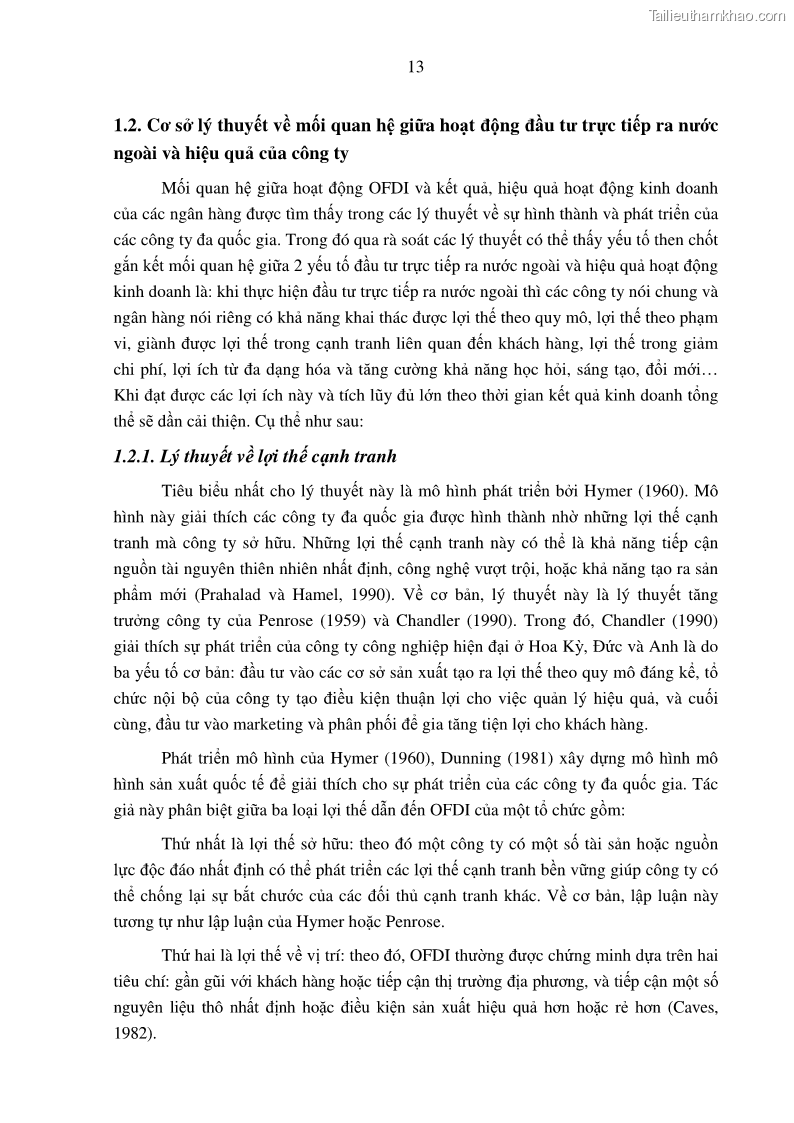 Luận án tiến sĩ tài chính ngân hàng Tác động hoạt động đầu tư trực tiếp ra nước ngoài đến hiệu quả hoạt động tại các NHTM Việt Nam - 2 Trang 23