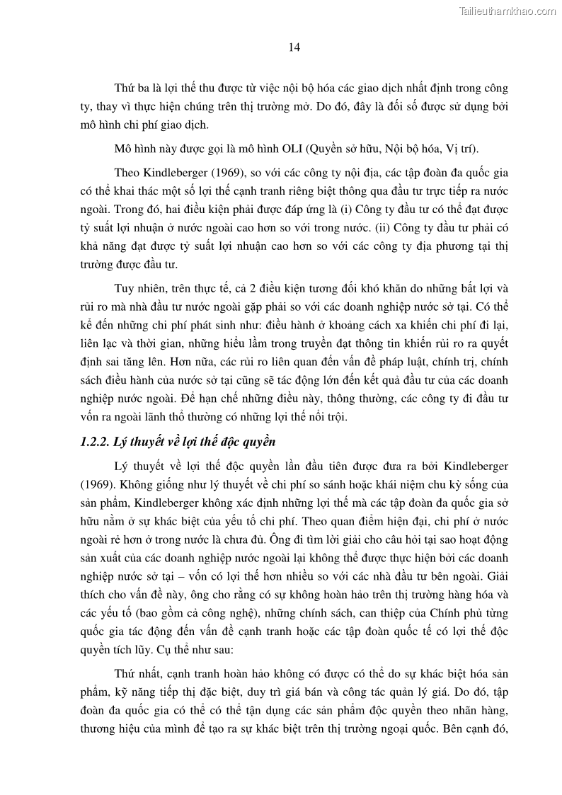Luận án tiến sĩ tài chính ngân hàng Tác động hoạt động đầu tư trực tiếp ra nước ngoài đến hiệu quả hoạt động tại các NHTM Việt Nam - 2 Trang 24