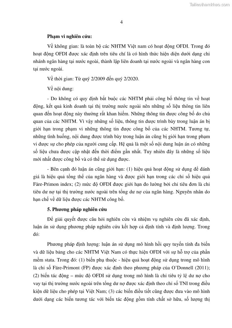 Luận án tiến sĩ tài chính ngân hàng Tác động hoạt động đầu tư trực tiếp ra nước ngoài đến hiệu quả hoạt động tại các NHTM Việt Nam - 2 Trang 14