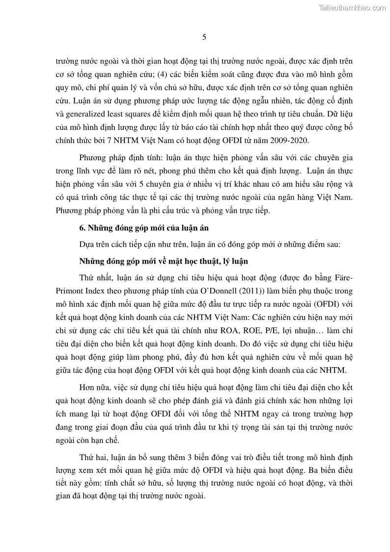 Luận án tiến sĩ tài chính ngân hàng Tác động hoạt động đầu tư trực tiếp ra nước ngoài đến hiệu quả hoạt động tại các NHTM Việt Nam - 2 Trang 15