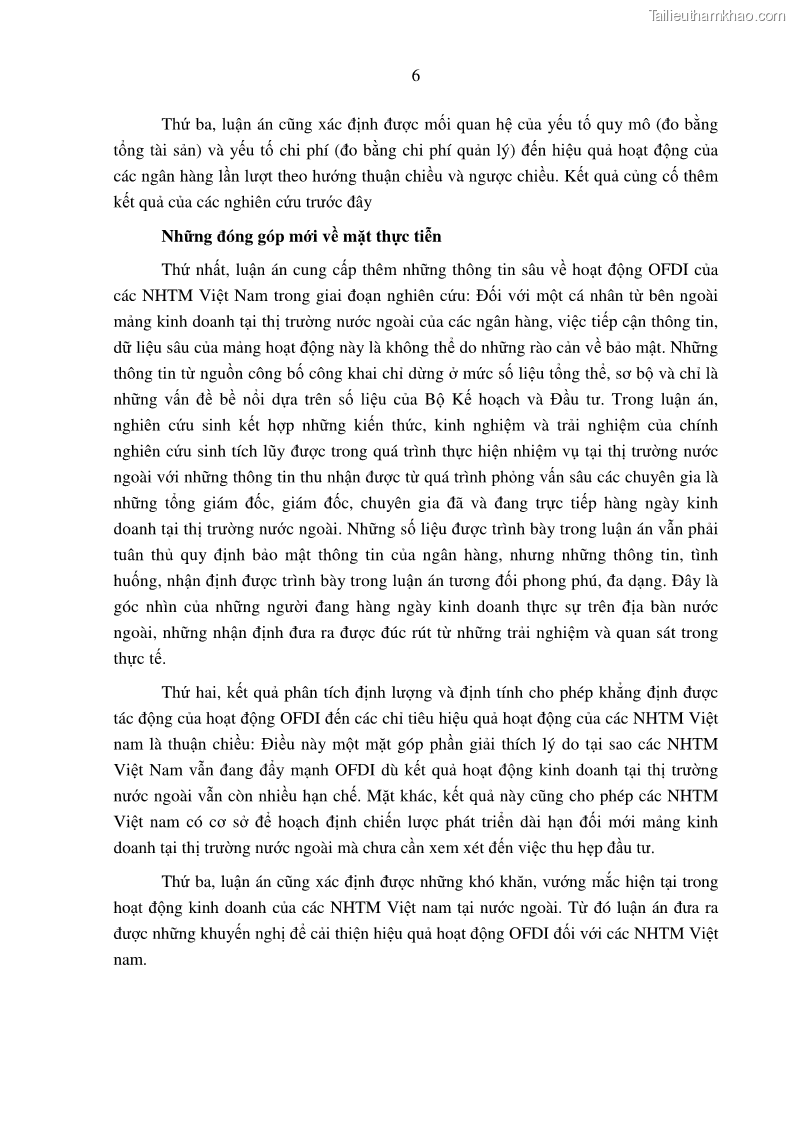 Luận án tiến sĩ tài chính ngân hàng Tác động hoạt động đầu tư trực tiếp ra nước ngoài đến hiệu quả hoạt động tại các NHTM Việt Nam - 2 Trang 16