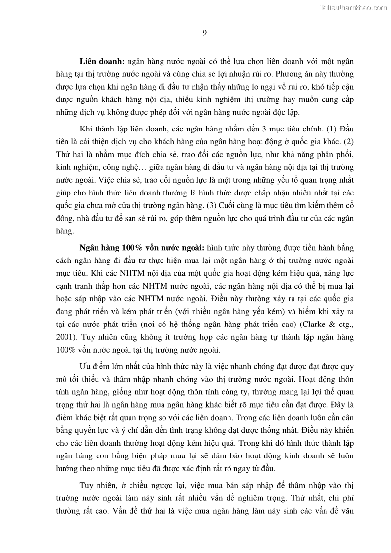 Luận án tiến sĩ tài chính ngân hàng Tác động hoạt động đầu tư trực tiếp ra nước ngoài đến hiệu quả hoạt động tại các NHTM Việt Nam - 2 Trang 19