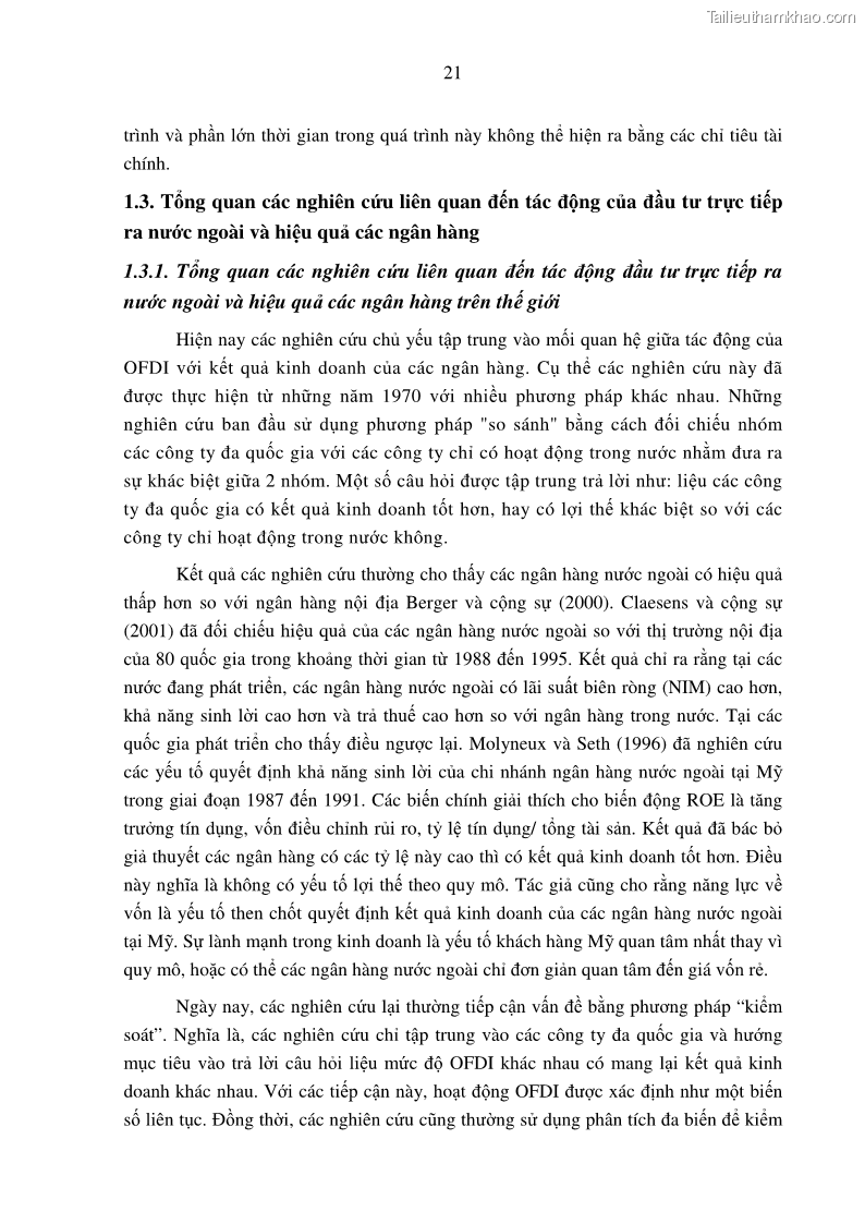 Luận án tiến sĩ tài chính ngân hàng Tác động hoạt động đầu tư trực tiếp ra nước ngoài đến hiệu quả hoạt động tại các NHTM Việt Nam - 3 Trang 31
