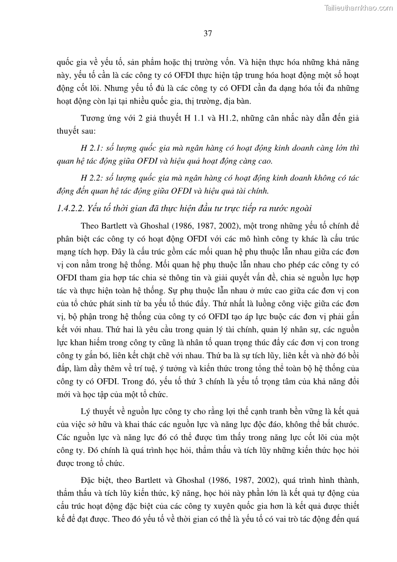 Luận án tiến sĩ tài chính ngân hàng Tác động hoạt động đầu tư trực tiếp ra nước ngoài đến hiệu quả hoạt động tại các NHTM Việt Nam - 4 Trang 47