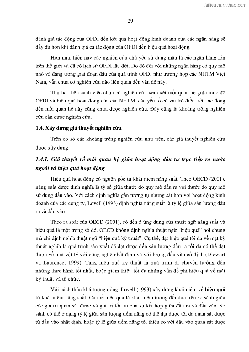 Luận án tiến sĩ tài chính ngân hàng Tác động hoạt động đầu tư trực tiếp ra nước ngoài đến hiệu quả hoạt động tại các NHTM Việt Nam - 4 Trang 39