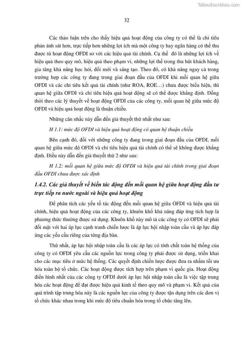 Luận án tiến sĩ tài chính ngân hàng Tác động hoạt động đầu tư trực tiếp ra nước ngoài đến hiệu quả hoạt động tại các NHTM Việt Nam - 4 Trang 42