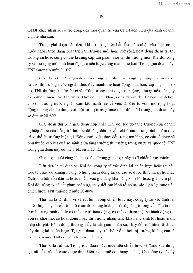 Luận án tiến sĩ tài chính ngân hàng Tác động hoạt động đầu tư trực tiếp ra nước ngoài đến hiệu quả hoạt động tại các NHTM Việt Nam - 5 Trang 59