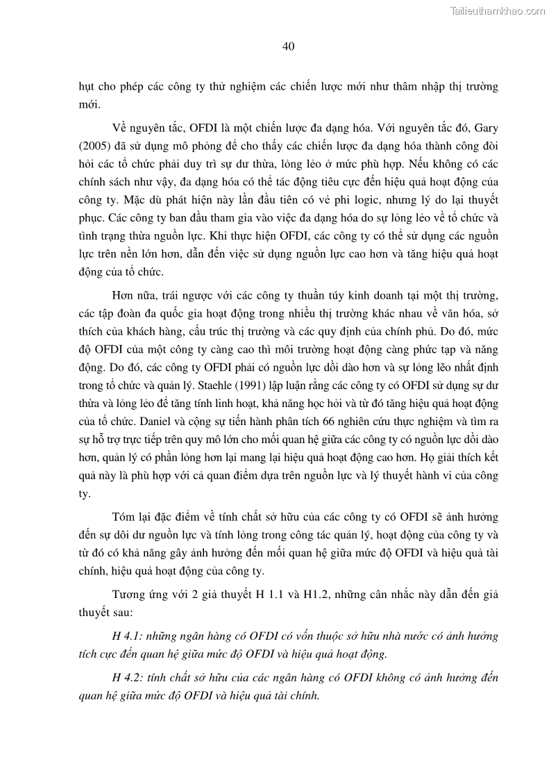 Luận án tiến sĩ tài chính ngân hàng Tác động hoạt động đầu tư trực tiếp ra nước ngoài đến hiệu quả hoạt động tại các NHTM Việt Nam - 5 Trang 50