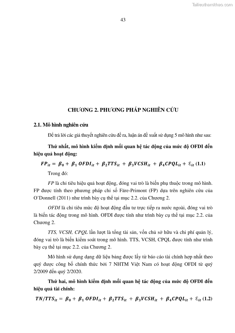 Luận án tiến sĩ tài chính ngân hàng Tác động hoạt động đầu tư trực tiếp ra nước ngoài đến hiệu quả hoạt động tại các NHTM Việt Nam - 5 Trang 53