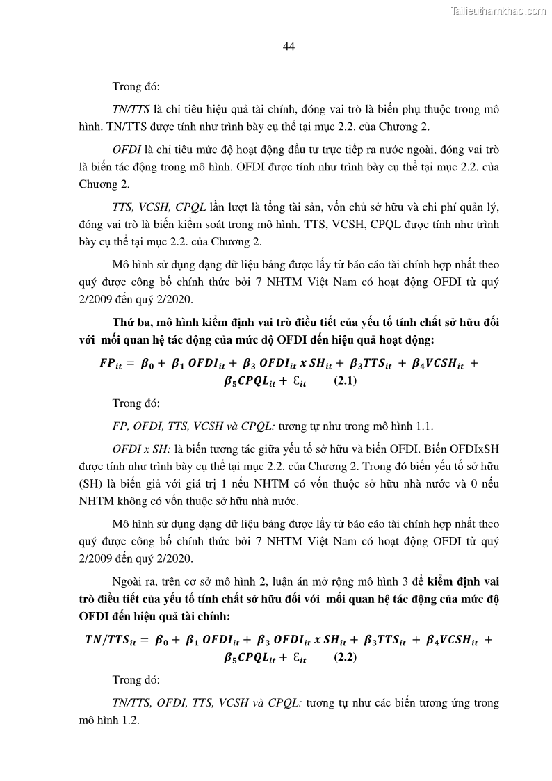 Luận án tiến sĩ tài chính ngân hàng Tác động hoạt động đầu tư trực tiếp ra nước ngoài đến hiệu quả hoạt động tại các NHTM Việt Nam - 5 Trang 54