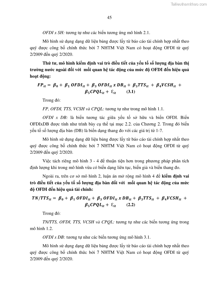 Luận án tiến sĩ tài chính ngân hàng Tác động hoạt động đầu tư trực tiếp ra nước ngoài đến hiệu quả hoạt động tại các NHTM Việt Nam - 5 Trang 55