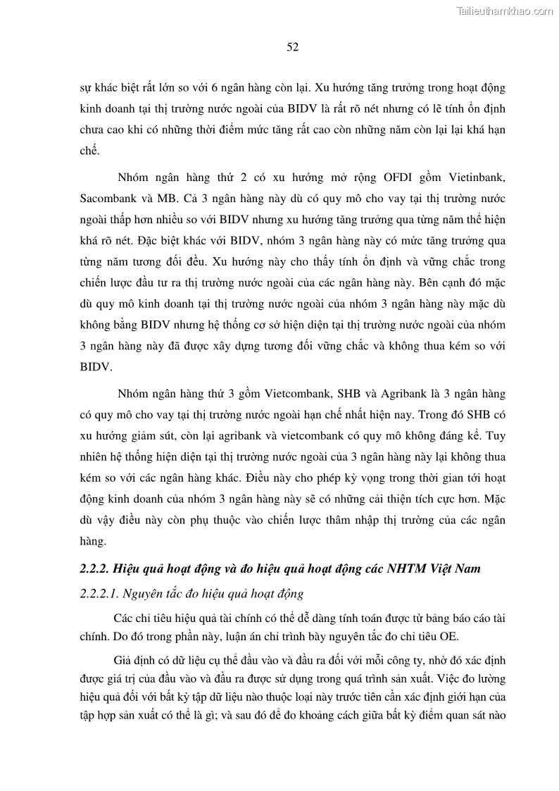 Luận án tiến sĩ tài chính ngân hàng Tác động hoạt động đầu tư trực tiếp ra nước ngoài đến hiệu quả hoạt động tại các NHTM Việt Nam - 6 Trang 62