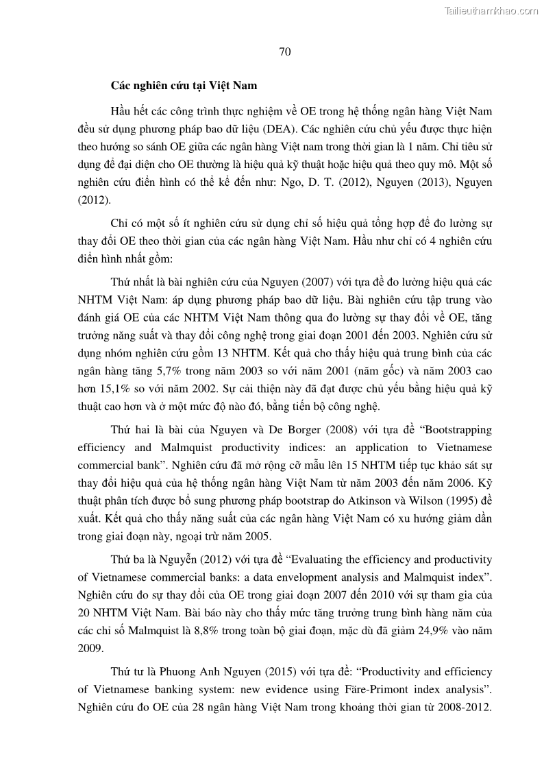 Luận án tiến sĩ tài chính ngân hàng Tác động hoạt động đầu tư trực tiếp ra nước ngoài đến hiệu quả hoạt động tại các NHTM Việt Nam - 7 Trang 80