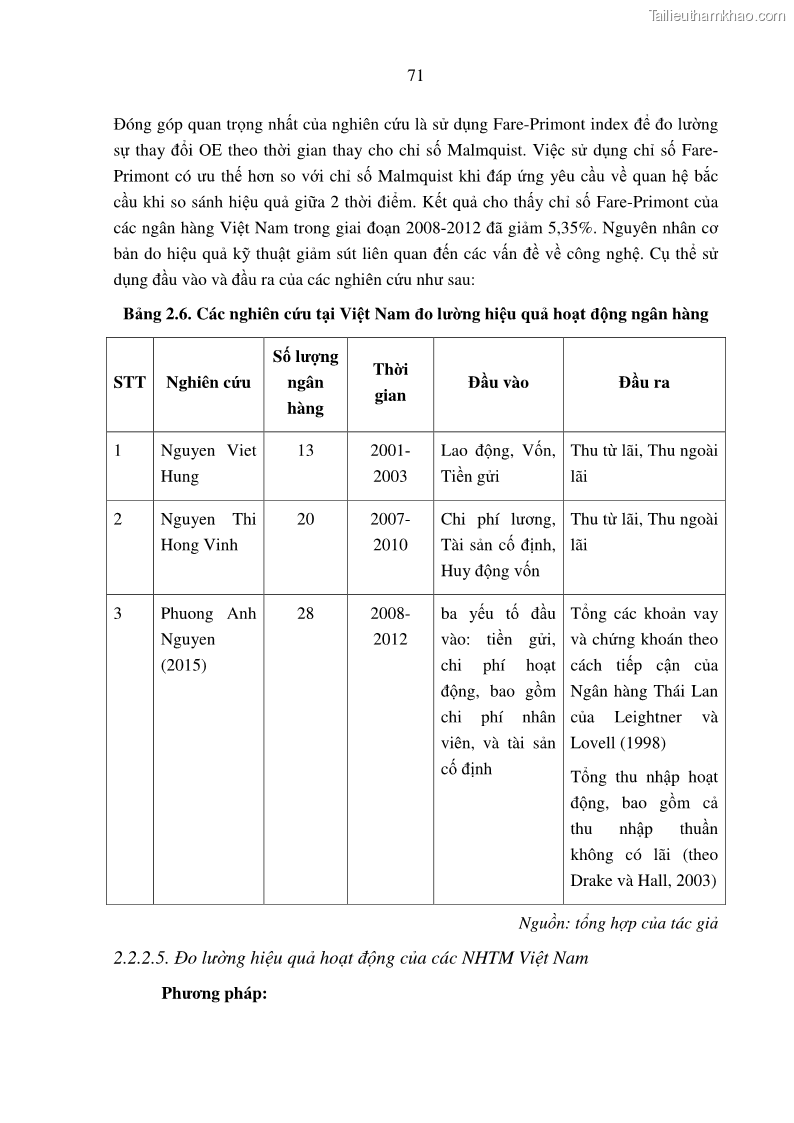 Luận án tiến sĩ tài chính ngân hàng Tác động hoạt động đầu tư trực tiếp ra nước ngoài đến hiệu quả hoạt động tại các NHTM Việt Nam - 7 Trang 81