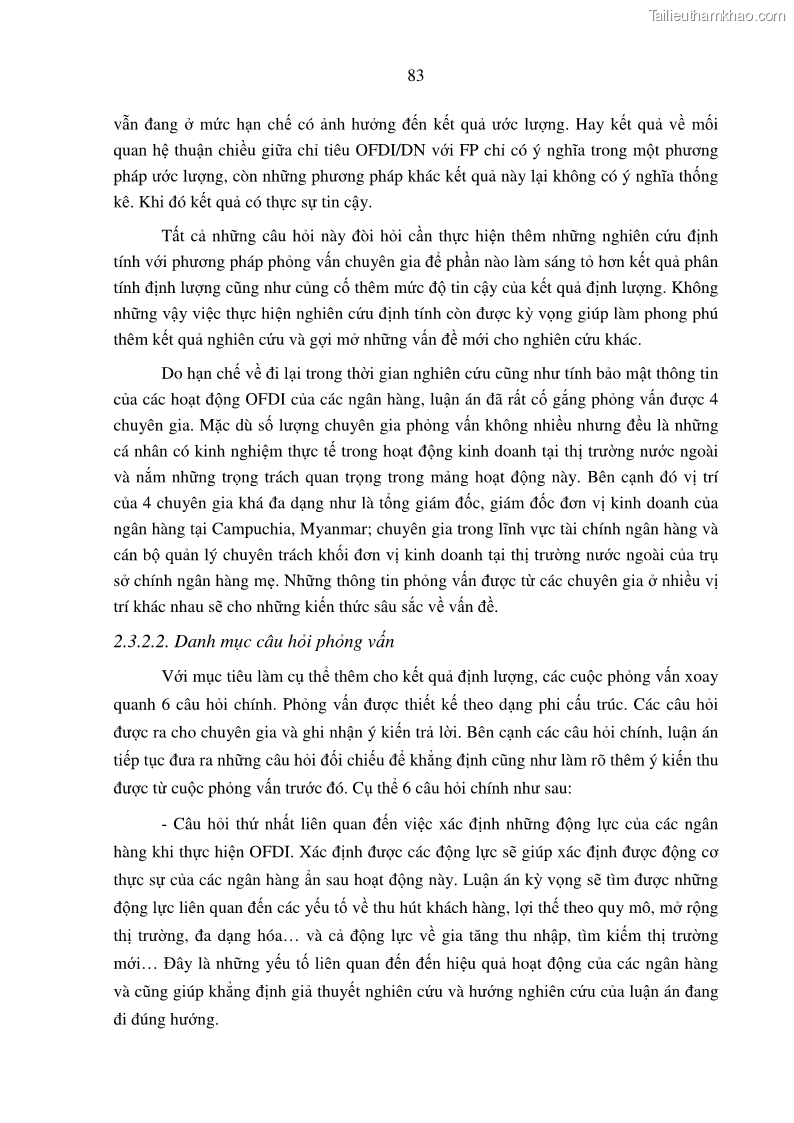 Luận án tiến sĩ tài chính ngân hàng Tác động hoạt động đầu tư trực tiếp ra nước ngoài đến hiệu quả hoạt động tại các NHTM Việt Nam - 8 Trang 93