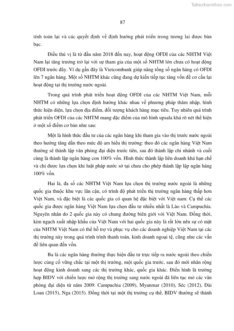 Luận án tiến sĩ tài chính ngân hàng Tác động hoạt động đầu tư trực tiếp ra nước ngoài đến hiệu quả hoạt động tại các NHTM Việt Nam - 9 Trang 97
