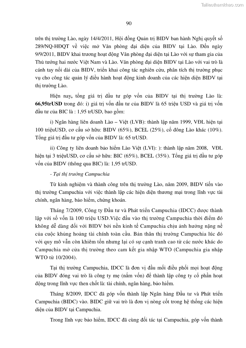 Luận án tiến sĩ tài chính ngân hàng Tác động hoạt động đầu tư trực tiếp ra nước ngoài đến hiệu quả hoạt động tại các NHTM Việt Nam - 9 Trang 100