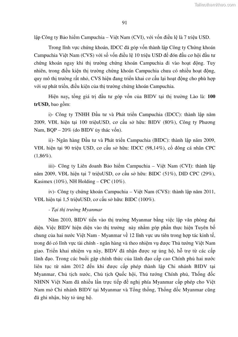 Luận án tiến sĩ tài chính ngân hàng Tác động hoạt động đầu tư trực tiếp ra nước ngoài đến hiệu quả hoạt động tại các NHTM Việt Nam - 9 Trang 101
