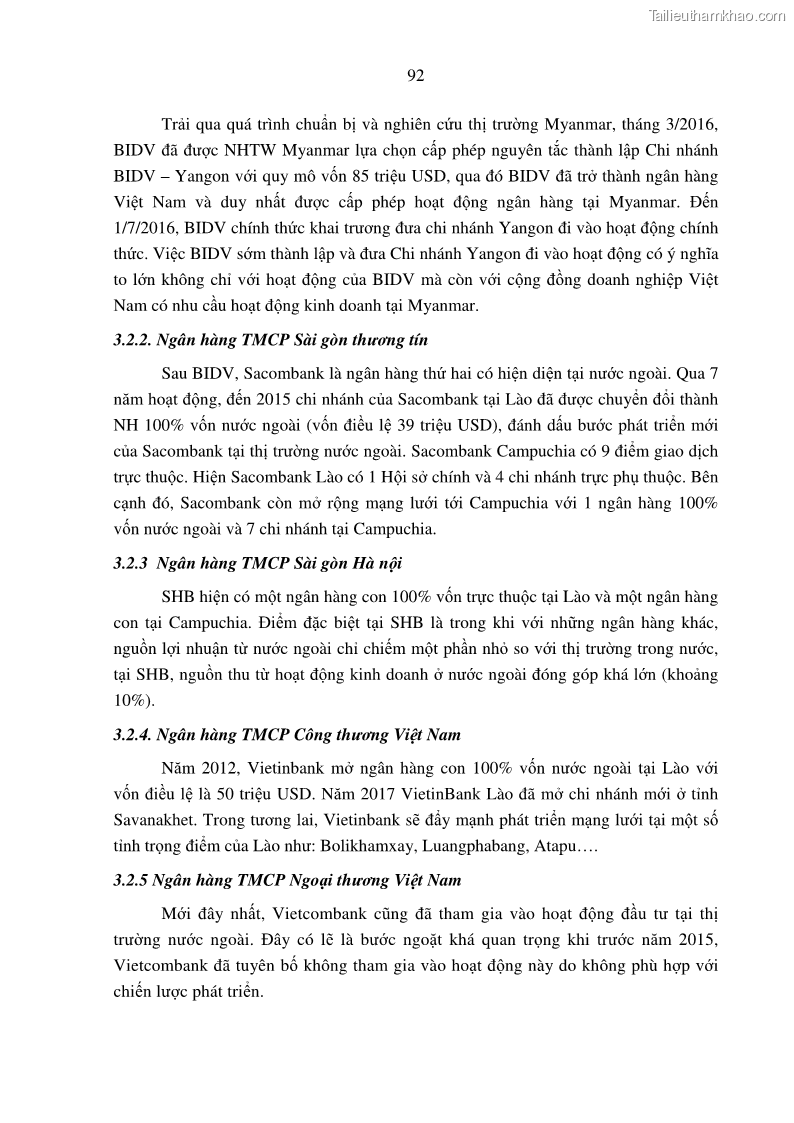 Luận án tiến sĩ tài chính ngân hàng Tác động hoạt động đầu tư trực tiếp ra nước ngoài đến hiệu quả hoạt động tại các NHTM Việt Nam - 9 Trang 102