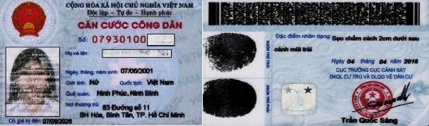 Mặt sau thẻ Căn cước công dân gồm các thông tin sau Trên cùng là mã vạch hai 1