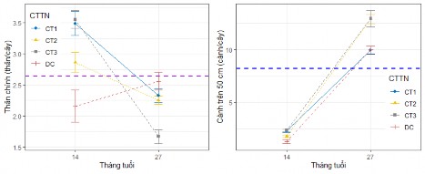 Hình 3 17 Chỉ tiêu số thân cành dài trên 50cm của cây Keo lá liềm trồng trên 4