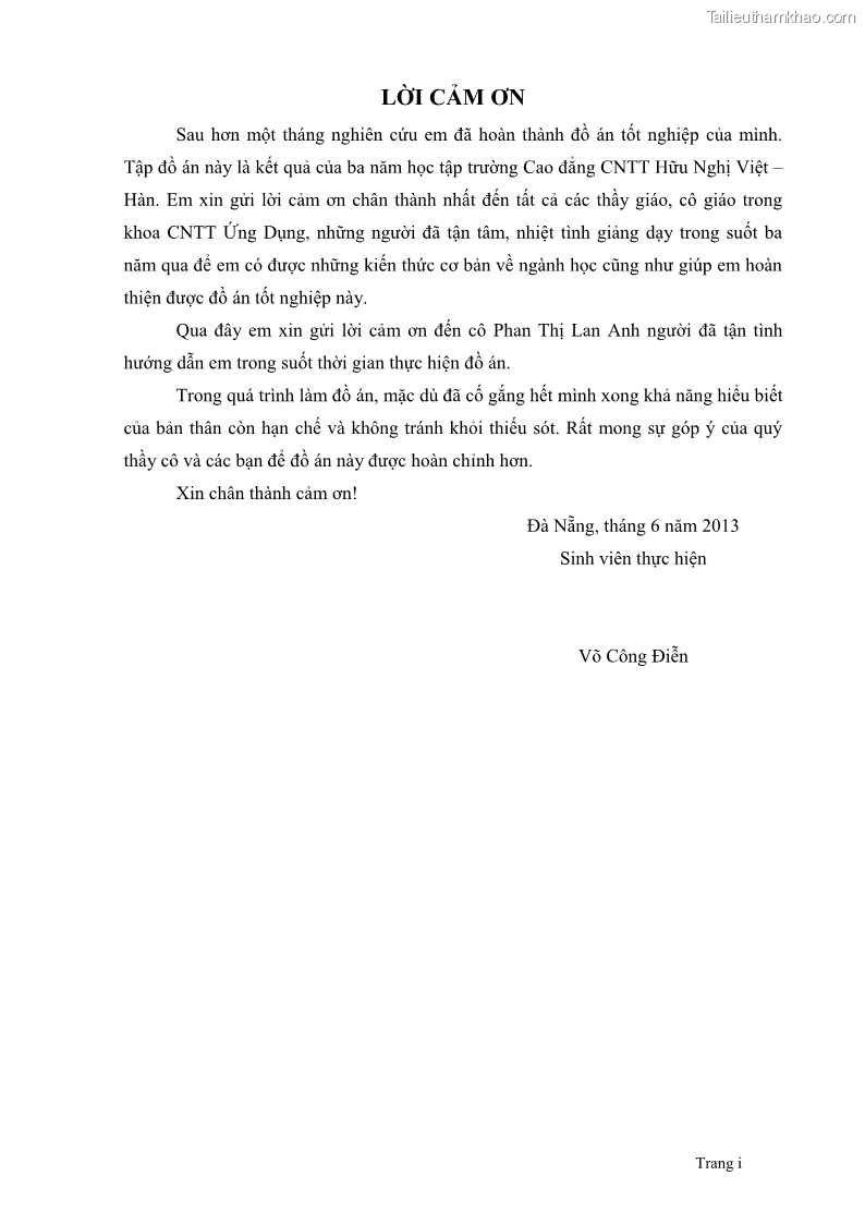 Đồ án tốt nghiệp Áp dụng thuật toán Wiener Filtering nâng cao chất lượng tiếng nói - 1 Trang 1