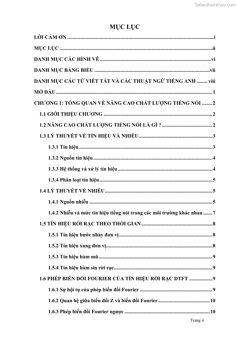 Đồ án tốt nghiệp Áp dụng thuật toán Wiener Filtering nâng cao chất lượng tiếng nói - 1 Trang 2