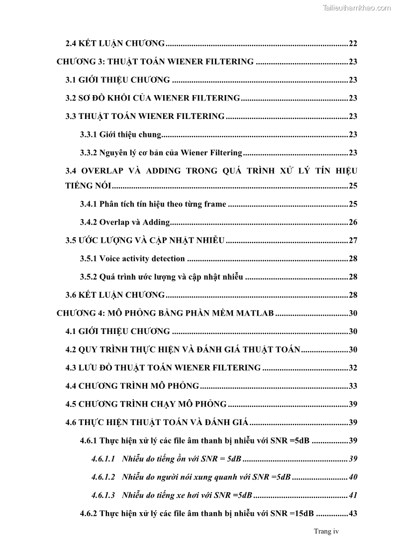 Đồ án tốt nghiệp Áp dụng thuật toán Wiener Filtering nâng cao chất lượng tiếng nói - 1 Trang 4