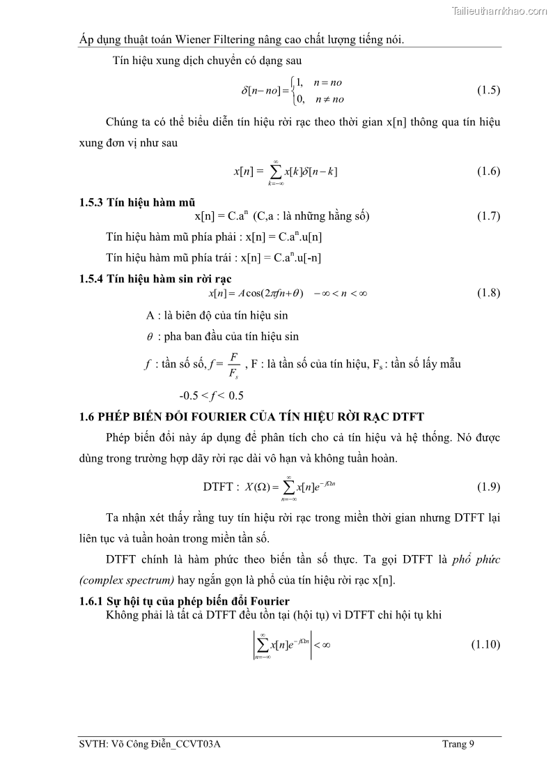 Đồ án tốt nghiệp Áp dụng thuật toán Wiener Filtering nâng cao chất lượng tiếng nói - 2 Trang 18