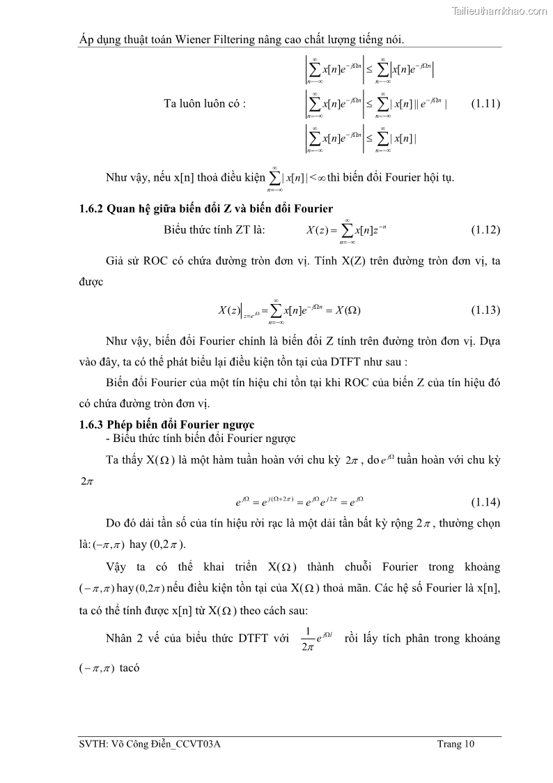 Đồ án tốt nghiệp Áp dụng thuật toán Wiener Filtering nâng cao chất lượng tiếng nói - 2 Trang 19