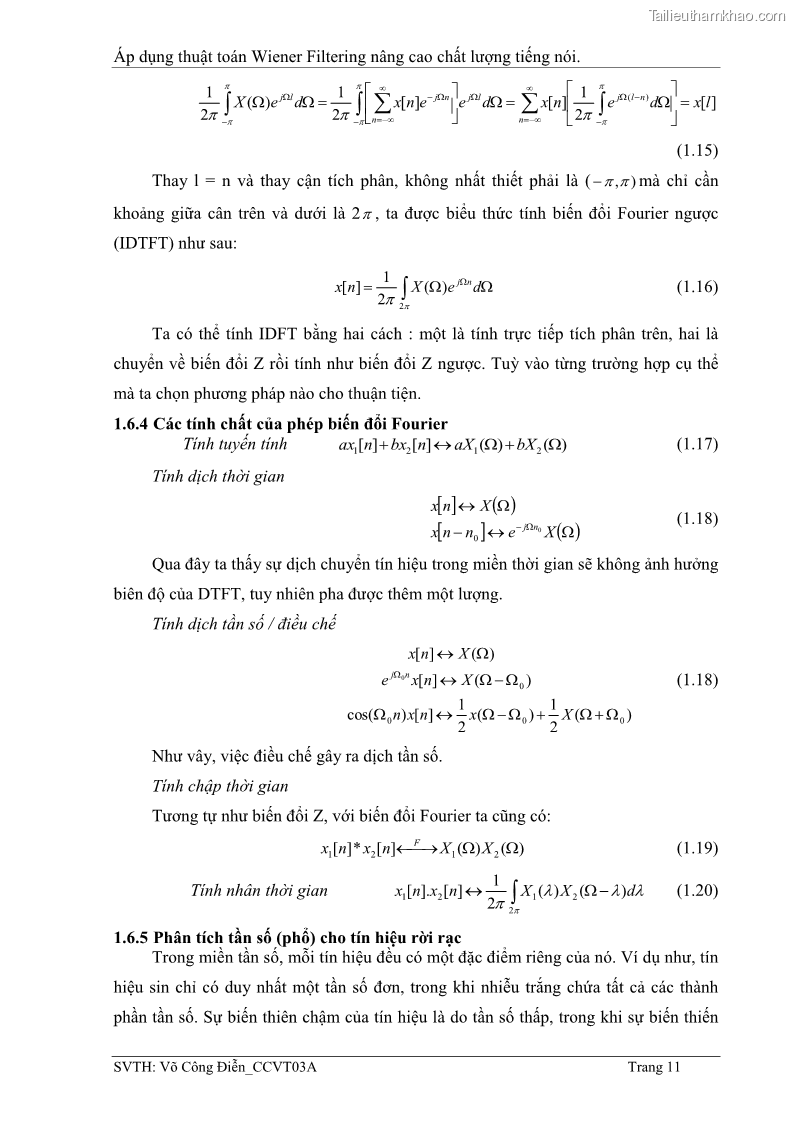 Đồ án tốt nghiệp Áp dụng thuật toán Wiener Filtering nâng cao chất lượng tiếng nói - 2 Trang 20
