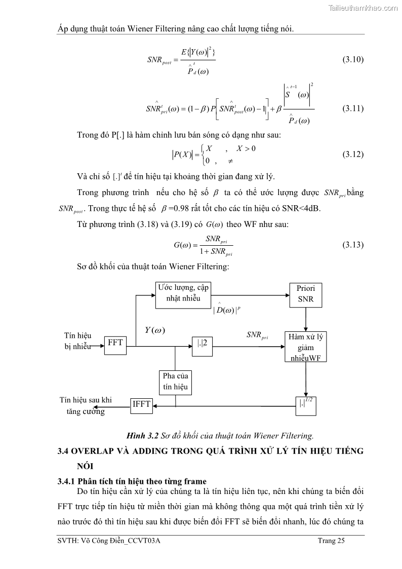 Đồ án tốt nghiệp Áp dụng thuật toán Wiener Filtering nâng cao chất lượng tiếng nói - 3 Trang 34