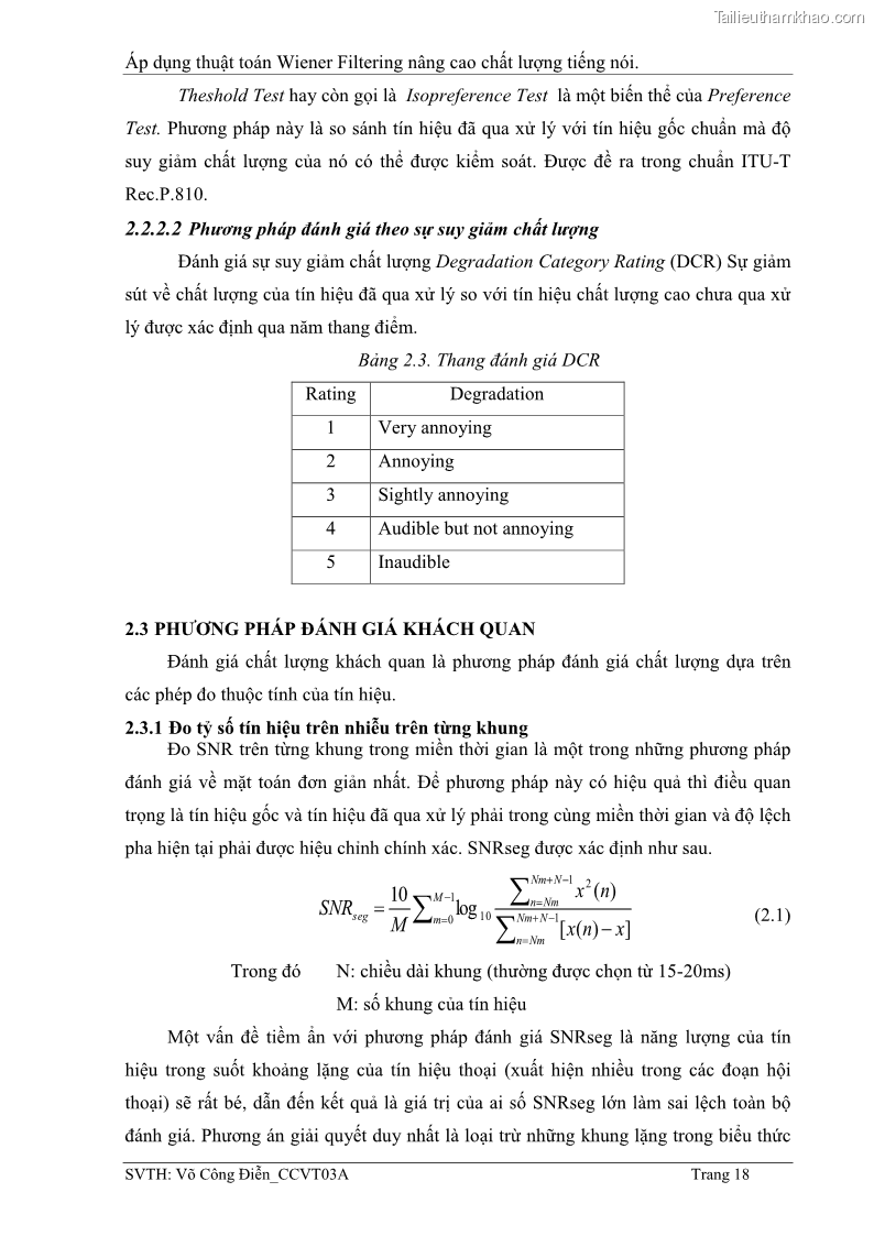 Đồ án tốt nghiệp Áp dụng thuật toán Wiener Filtering nâng cao chất lượng tiếng nói - 3 Trang 27