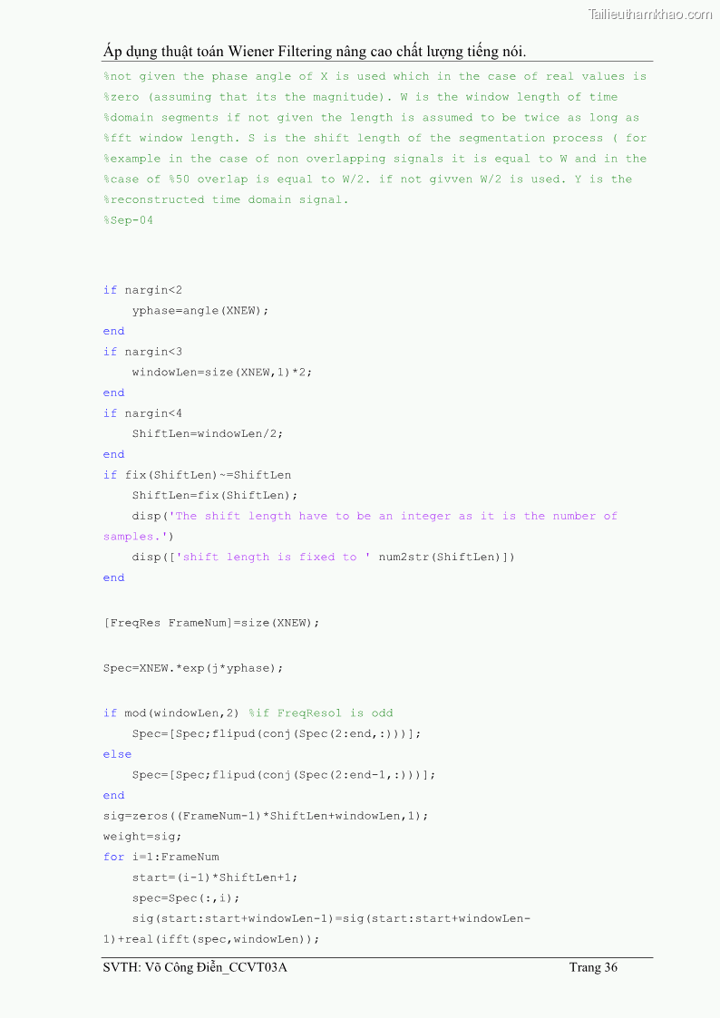 Đồ án tốt nghiệp Áp dụng thuật toán Wiener Filtering nâng cao chất lượng tiếng nói - 4 Trang 45
