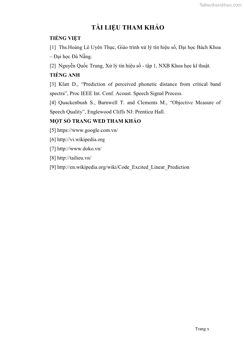 Đồ án tốt nghiệp Áp dụng thuật toán Wiener Filtering nâng cao chất lượng tiếng nói - 5 Trang 57