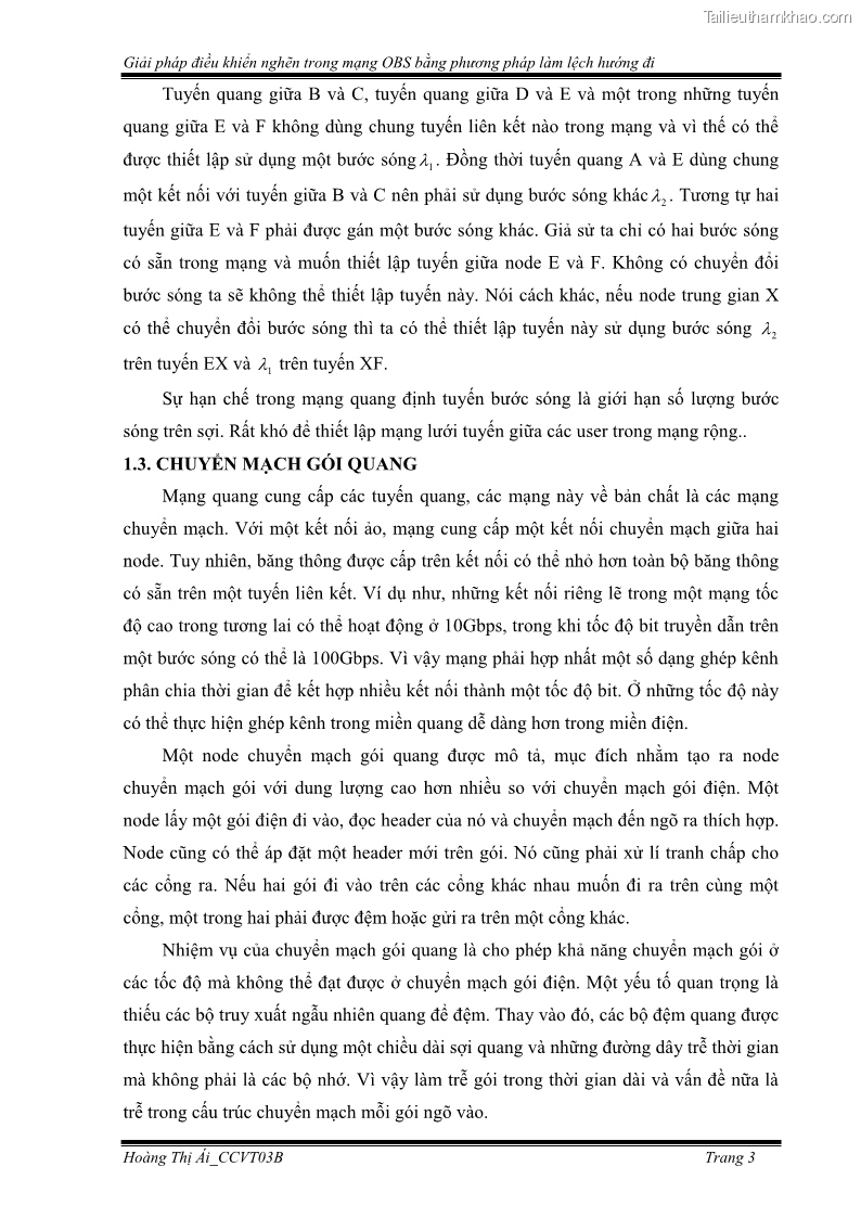Đồ án tốt nghiệp Giải pháp điều khiển nghẽn trong mạng OBS bằng phương pháp làm lệch hướng đi - 2 Trang 13