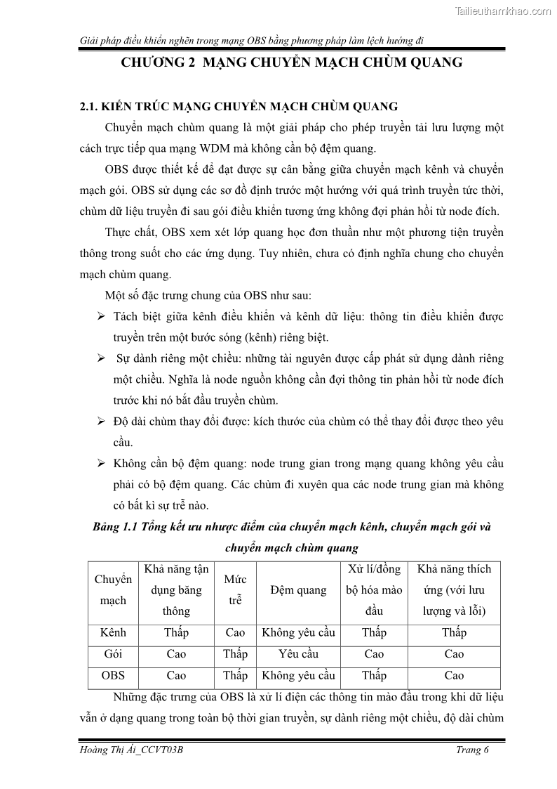 Đồ án tốt nghiệp Giải pháp điều khiển nghẽn trong mạng OBS bằng phương pháp làm lệch hướng đi - 2 Trang 16