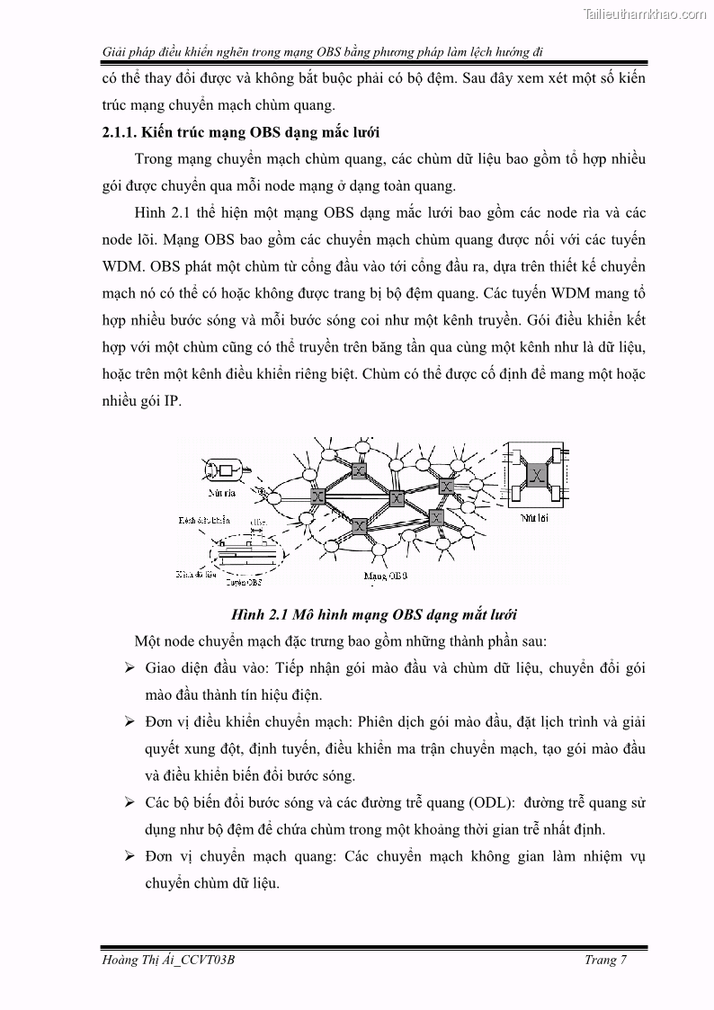Đồ án tốt nghiệp Giải pháp điều khiển nghẽn trong mạng OBS bằng phương pháp làm lệch hướng đi - 2 Trang 17