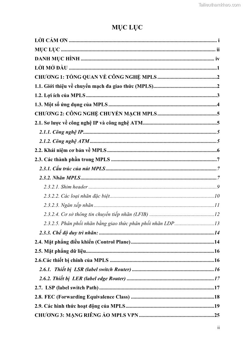 Đồ án tốt nghiệp Nghiên cứu chuyển mạch nhãn đa giao thức MPLS và ứng dụng vào VPN - 1 Trang 2