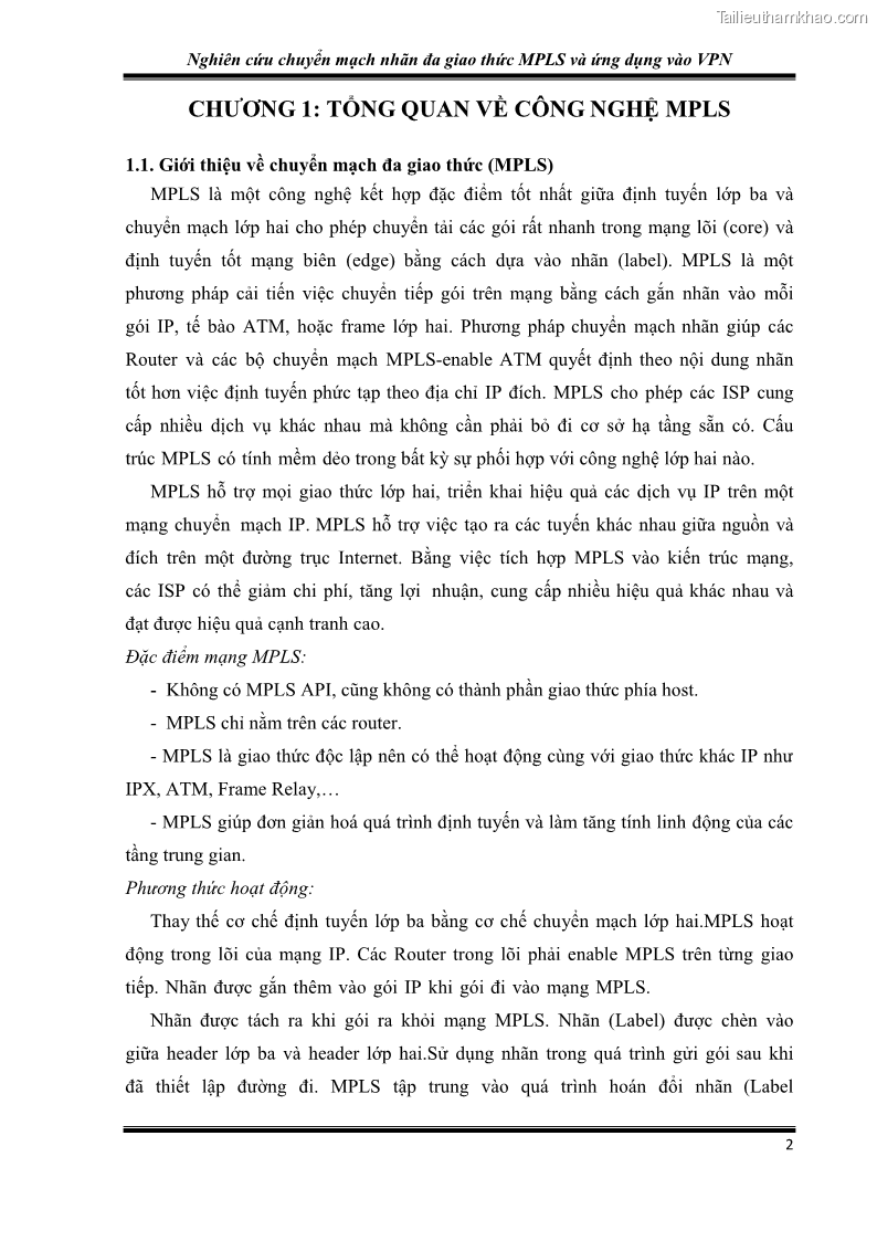 Đồ án tốt nghiệp Nghiên cứu chuyển mạch nhãn đa giao thức MPLS và ứng dụng vào VPN - 1 Trang 7