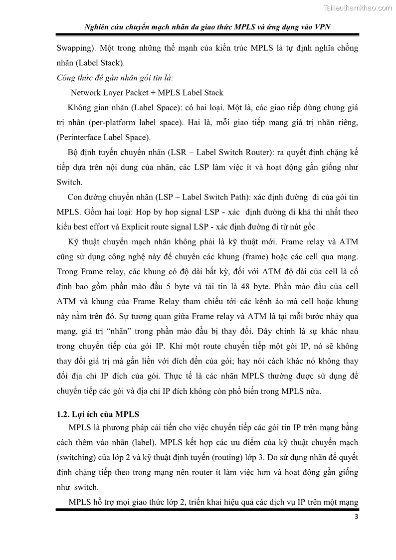 Đồ án tốt nghiệp Nghiên cứu chuyển mạch nhãn đa giao thức MPLS và ứng dụng vào VPN - 1 Trang 8