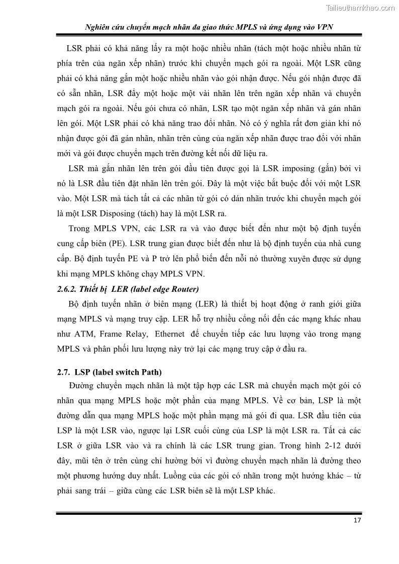 Đồ án tốt nghiệp Nghiên cứu chuyển mạch nhãn đa giao thức MPLS và ứng dụng vào VPN - 2 Trang 22
