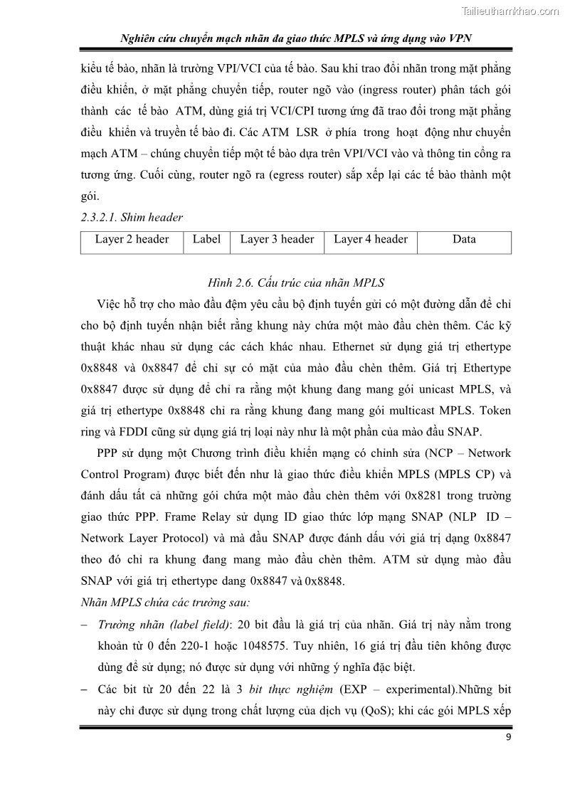 Đồ án tốt nghiệp Nghiên cứu chuyển mạch nhãn đa giao thức MPLS và ứng dụng vào VPN - 2 Trang 14