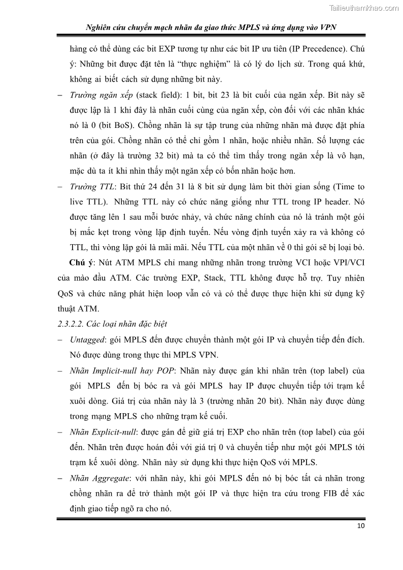 Đồ án tốt nghiệp Nghiên cứu chuyển mạch nhãn đa giao thức MPLS và ứng dụng vào VPN - 2 Trang 15