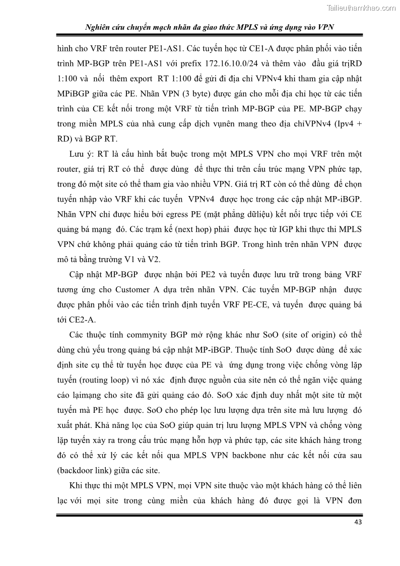 Đồ án tốt nghiệp Nghiên cứu chuyển mạch nhãn đa giao thức MPLS và ứng dụng vào VPN - 4 Trang 48