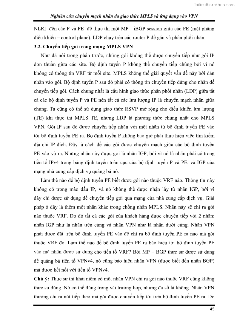 Đồ án tốt nghiệp Nghiên cứu chuyển mạch nhãn đa giao thức MPLS và ứng dụng vào VPN - 5 Trang 50